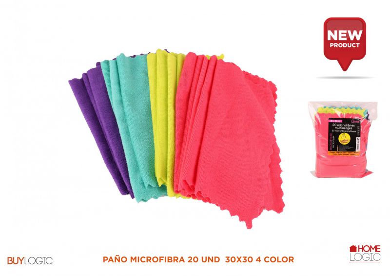 paño microfibra 20 und  30x30 4 color