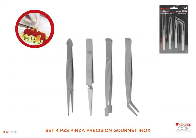 set 4 pzs pinza precision gourmet inox