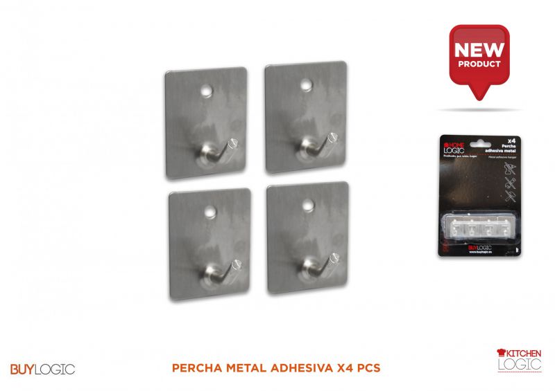 percha metal adhesiva x4 pcs