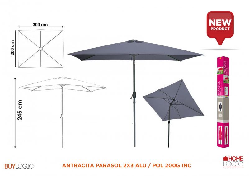 Antracita parasol 2x3 alu / pol 200g inc